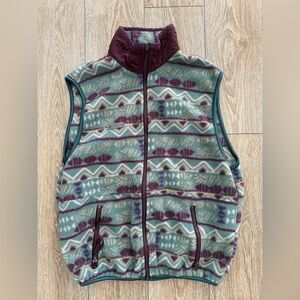 VTG Columbia Vest Womens Medium Blue Fleece Zip Coat Aztec Jacket Outdoors